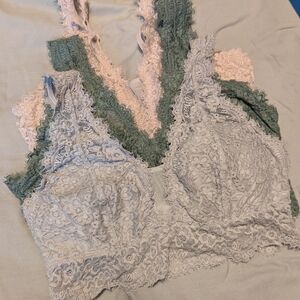 Aerie Lace Bralette Trio - Gray, Cream, Teal